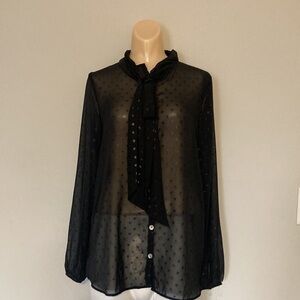 Show Me Your MuMu size XS blouse black polka dot sheer long sleeve